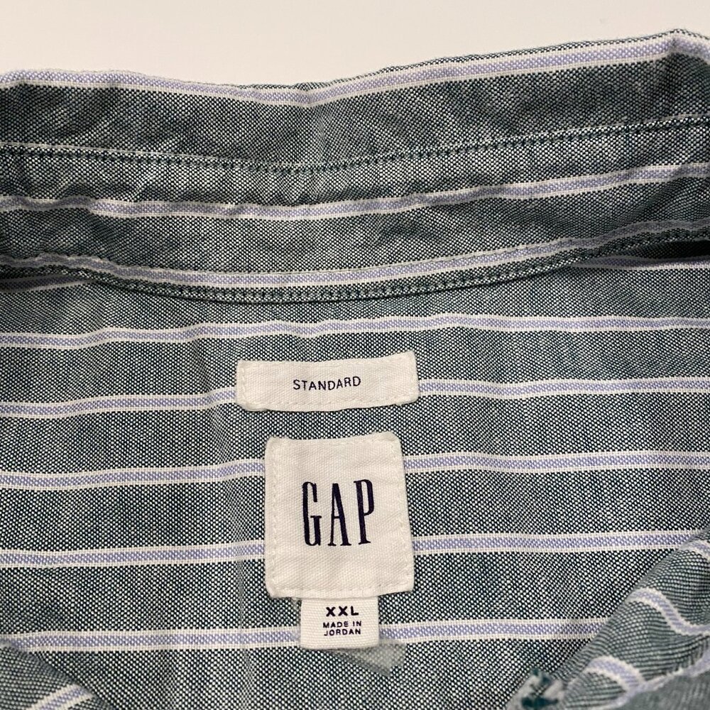 GAP Men's long sleeved green striped button down shirt XXL